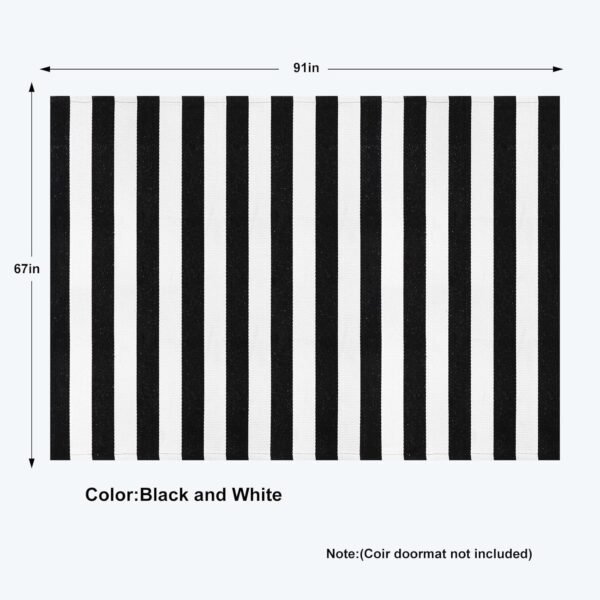Black and White Striped Rug 5' 7" x 7' 7" Washable Large Patio Rug Cotton Hand Woven Indoor Outdoor Rug Farmhouse Casual Flatweave Rug Floor Carpet for Porch Decor Backyard Dining Room Entryway - Image 2