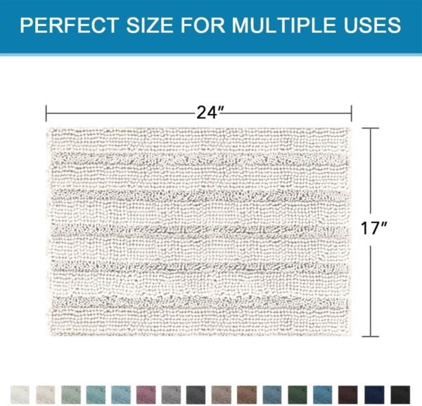 Bathroom Rugs Bath Rugs for Bathroom Non Slip Bath Mats Extra Thick Chenille Striped Rug 17" x 24" Absorbent Soft gy Washable Dry Fast Bath Mats for Bath Room Floor - Ivory - Image 2