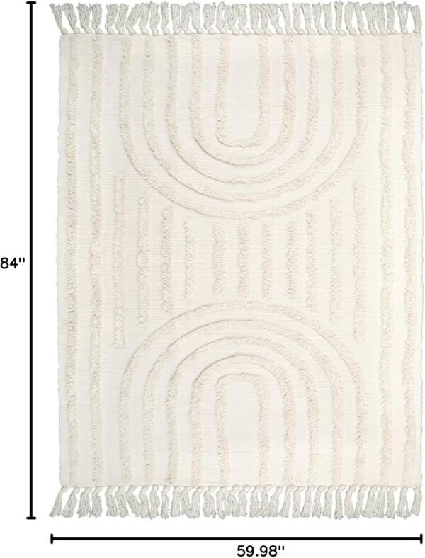 Boho Area Rug 5' x 7'，Tufted Cotton Rainbow Living Room Rug Hand Woven Washable Farmhouse Tribal Floor Carpet for Entryway Bedroom Kitchen, Beige - Image 2