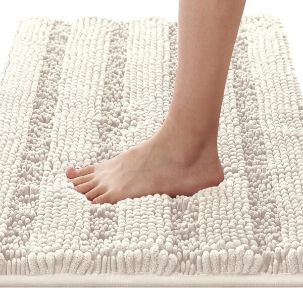 Bathroom Rugs Bath Rugs for Bathroom Non Slip Bath Mats Extra Thick Chenille Striped Rug 17" x 24" Absorbent Soft gy Washable Dry Fast Bath Mats for Bath Room Floor - Ivory