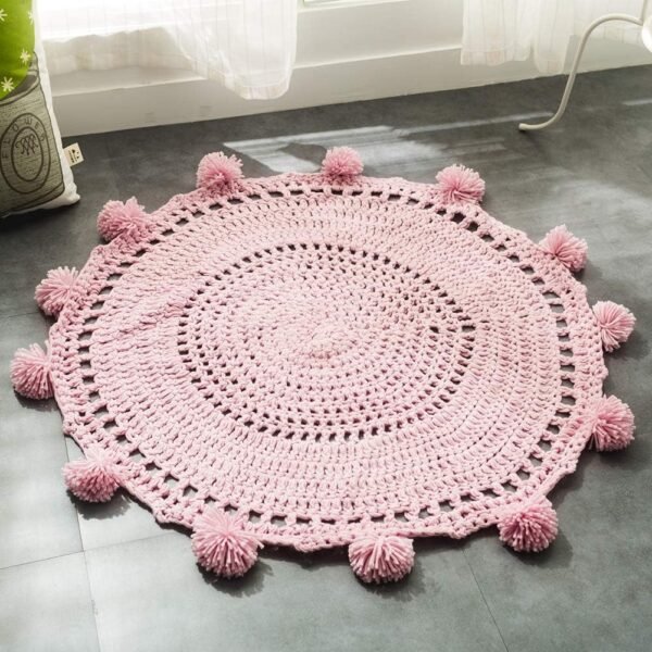 Round Crochet Area Rugs Soft Handmade Knit Solid Play Mat Kids' Room Decorate Carpets Diameter 31" Light Pink