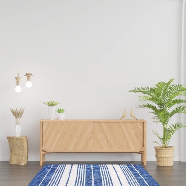 Eco Friendly Hand Woven & Reversible Cotton Stripe Rag Rug 100% Recycled Cotton Area Rug for Living Room Kitchen Entryway 2x3' (Steel Blue & White) - Image 2