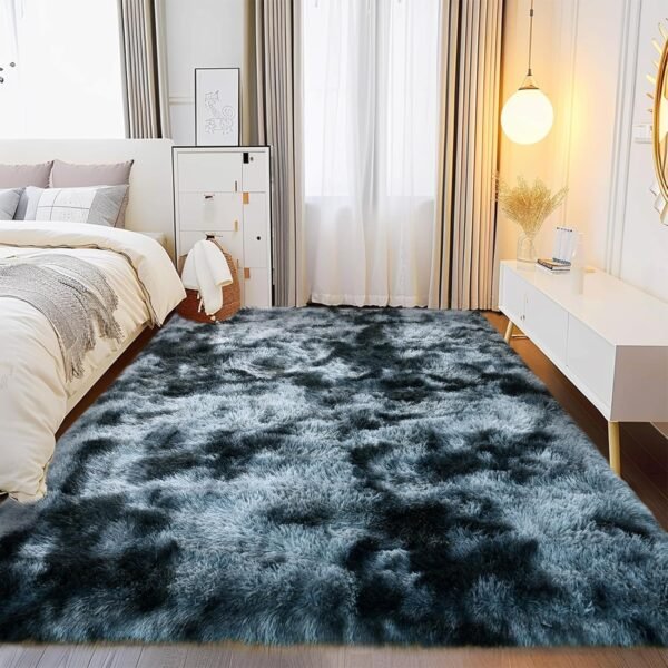 Fluffy Rug for Living Room,Furry Carpet for Teen,Shaggy Rug for Nursery Room, Tie-Dyed Blue Grey Fuzzy Plush Rug for Dorm, Rectangle Shag Rug 6x9 Feet - Image 2
