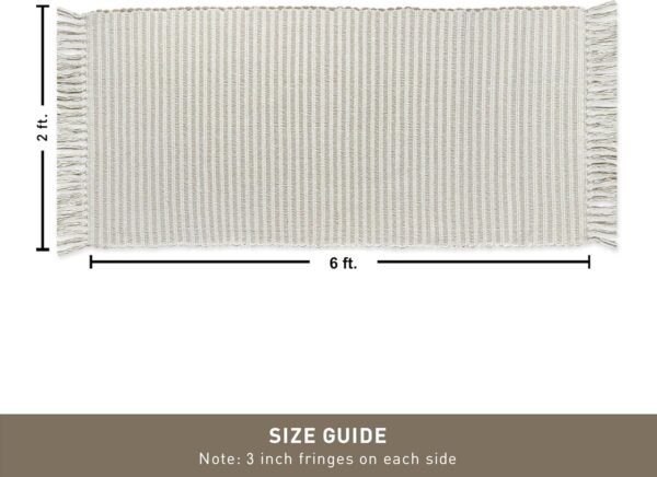 Beige & Ivory Providence Throw Rug 2x6 feet |Hand Woven Farmhouse Rug | Great in Kitchens entryways doormats Bathrooms Meditation Mat | Machine Washable & Reversible Cotton Rug - Image 2