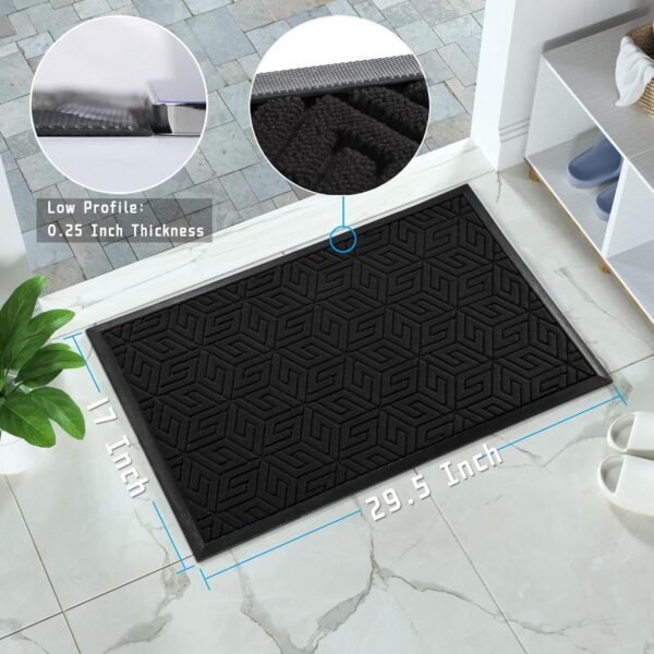 Front Door Mat Outside Entrance 17x29.5, Waterproof All-Season Weather Doormat, Stain and Fade Resistant, Indoor Outdoor Entryway Welcome Mat, Non Slip Natural Rubber, Easy Clean Patio, Black - Image 2