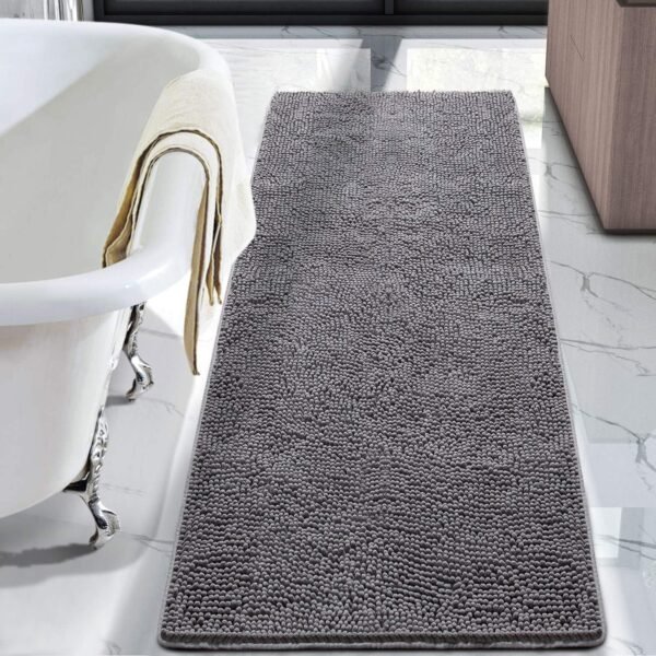 Luxury Bathroom Rug gy Bath Mat 24 x 60 Inch, Washable Non Slip Bath Rugs for Bathroom Shower, Soft Plush Chenille Absorbent Carpets Mats, Gray
