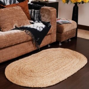 Jute Rug - l Hand Woven Jute Area Rug, 20 x 30 in Rugs for Outdoor and Indoor, Farmhouse Rug for Dining Room Kitchen, Living Area, Under Table (l, Oval 20 x 30 in (Small))