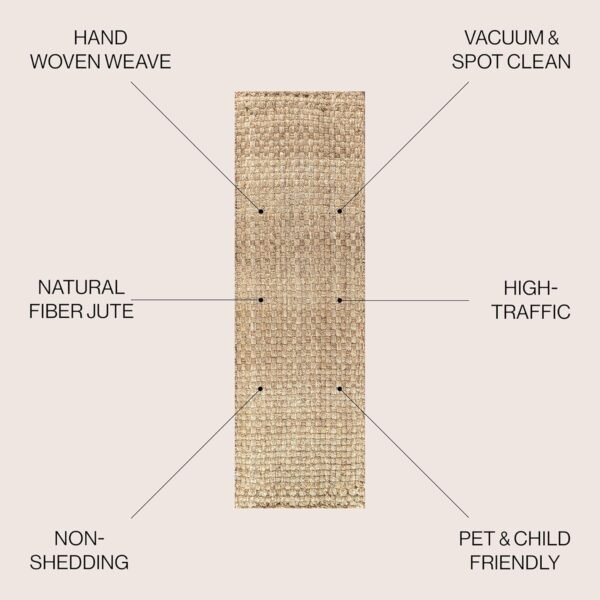 Hand Woven Boucle Chunky Jute Indoor Area -Rug Bohemian Farmhouse Easy -Cleaning Bedroom Kitchen Living Room Non Shedding, 2 X 8, Natural Color - Image 2