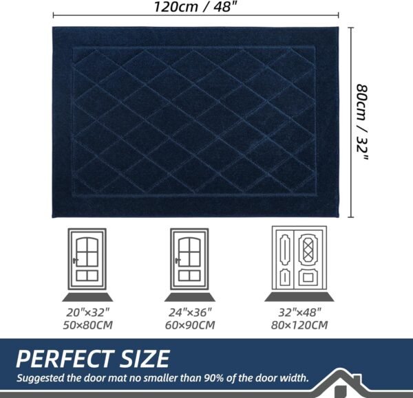 Door Mat 32" x 48", Doormat Non-Slip Entryway Rugs Washable, Dog Door Mat Stain Resistant and Absorbent Welcome Floor Mat for Front Back Door, Muddy Wet Shoes & Paws, Navy Blue - Image 2