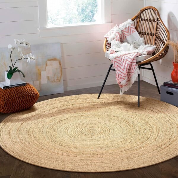 Jute Braided Area Rug, 3 feet Round Stain Resistan l Handmade Circle Boho Area Rug for Entryways, Living Room, Bedroom, Farmhouse Vintage Decor, Reversible Jute Rug - Image 2