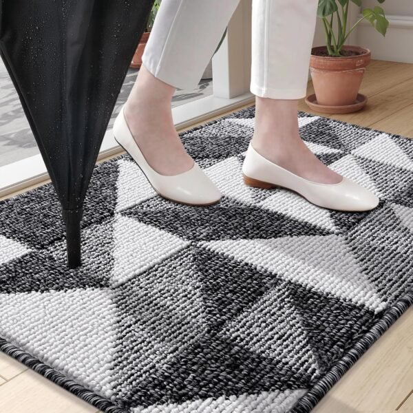 Door Mat Indoor Entrance Washable 32x20, Odor-Free Low-Profile Front Back Geometric Doormat, Absorbent Resist Dirt Entry Carpet, Easy to Clean Sturdy Inside Floor Mats for Entryway, Black - Image 2