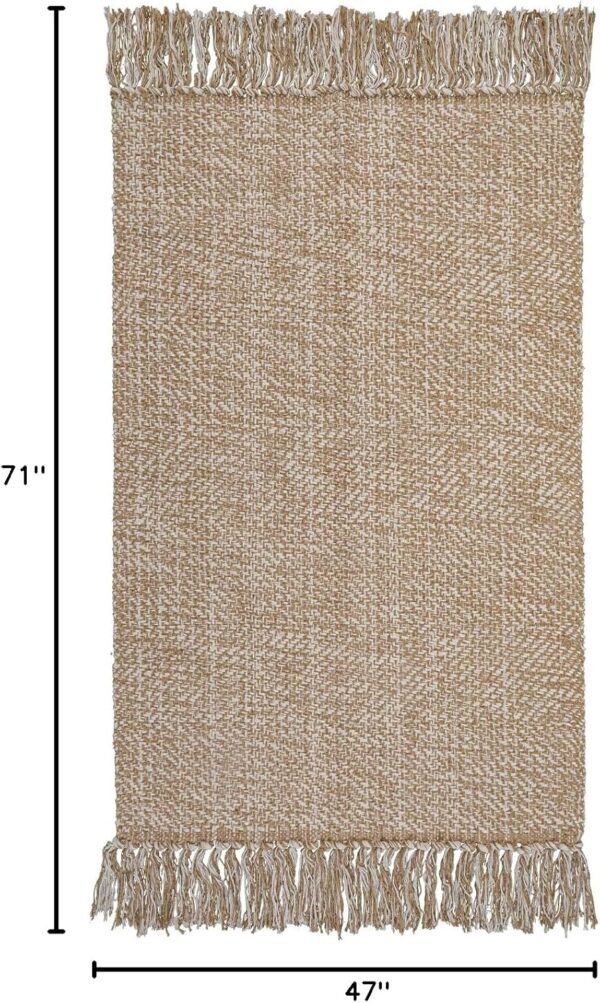 Comfy Area Rug 4' x 6', Tan/Cream Woven Cotton Bedroom Rugs, Modern Indoor  Rug Floor Carpet with Tassel for Living Room, Nursery Room, Dining Room, Bedside, Office, Patio Decor - Image 2