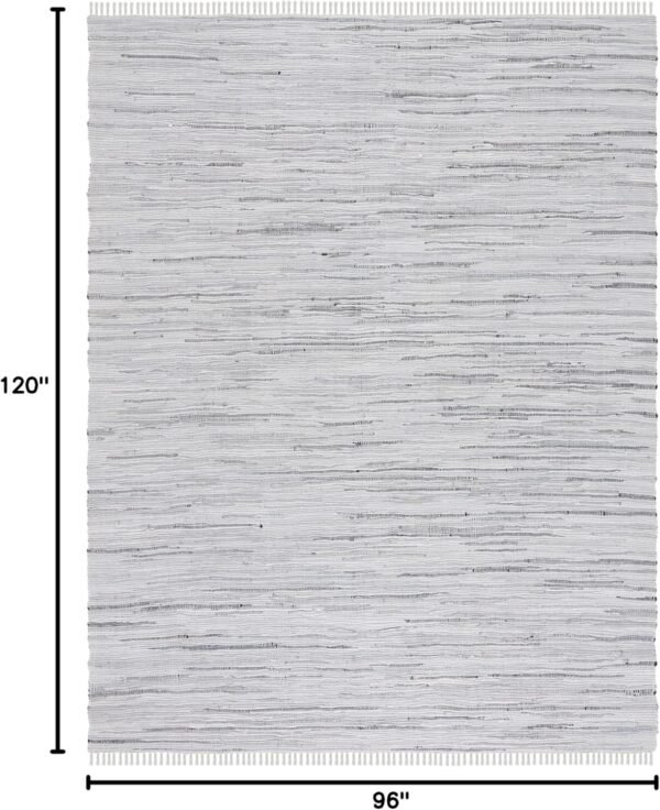 Area Rug - 8' x 10', Grey, Handmade Boho Stripe Cotton, Ideal for High Traffic Areas in Living Room, Bedroom (RAR121A) - Image 2
