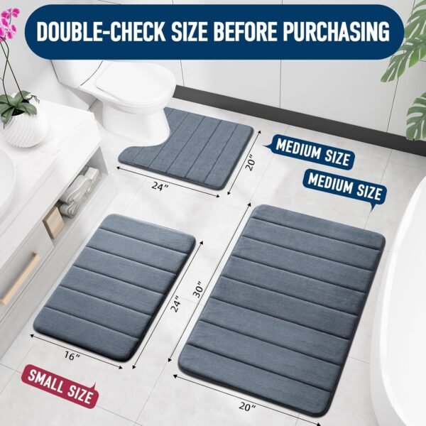 Memory Foam Bath Mat 30x20, Ultra Soft and Absorbent Bathroom Rugs, Non-Slip, Machine Wash Dry, Thick Bath Rug Carpet for Bathroom Floor, Sink and Shower, Dark Grey - Image 2
