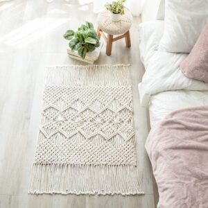 Macrame Rug Boho Area Rugs Cotton Woven Small Carpets with Tassels for Bedroom Living Room Bathroom Entryway Nursery Home Decor, 35" L x 24" W