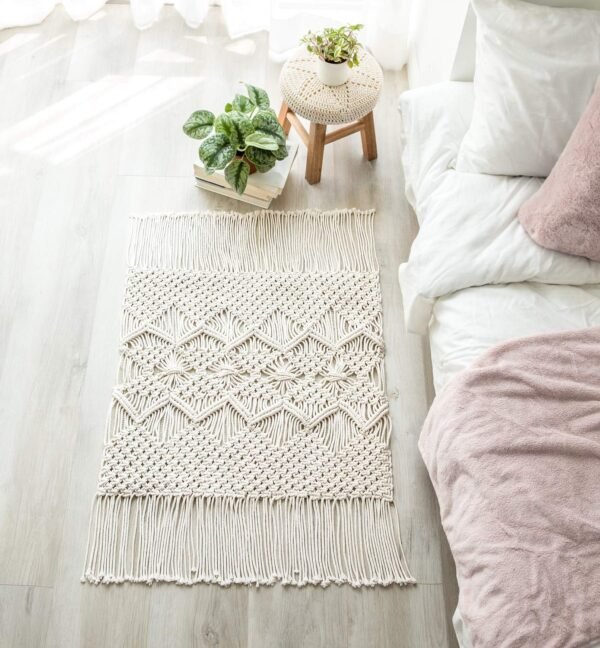 Macrame Rug Boho Area Rugs Cotton Woven Small Carpets with Tassels for Bedroom Living Room Bathroom Entryway Nursery Home Decor, 35" L x 24" W