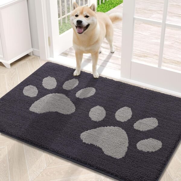 Dog Door Mat for Muddy Paws, Absorbent Dirt Trapper Washable Indoor Doormats, Non Slip Low-Profile Mud Mat for Dogs, Front Entrance Doormat for Inside Floor (30x20 Inches, Dark Grey)