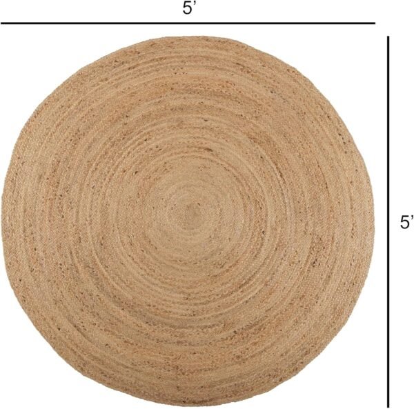 Round Area Rug - Hand Woven Braided 100% l Jute - Artisan Made Reversible Boho Jute Rugs for Bedroom - Kitchen - Living Room - Farmhouse - Aesthetic Home Decor (5' Feet - l) - Image 2