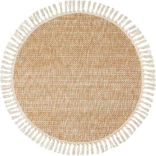 Hand Woven Round Area Rug Soft Cotton Machine Washable Carpet 3ft Farmhouse Rugs with Tassels, Tan/Cream Circle Rugs for Bedroom Living Room Dining Room Table Office - Image 2