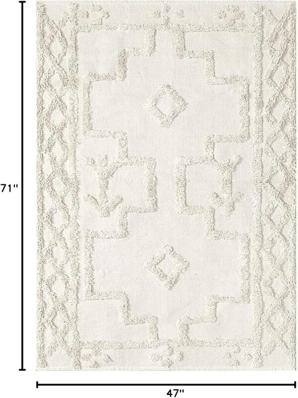 Boho Washable Rug 4' x 6', Beige Cotton Farmhouse Living Room Rugs, Hand Woven Tribal Bohemian Bedroom Rug, Western Geometric Tufted Neutral Floor Carpet for Nursery Entryway Kitchen - Image 2