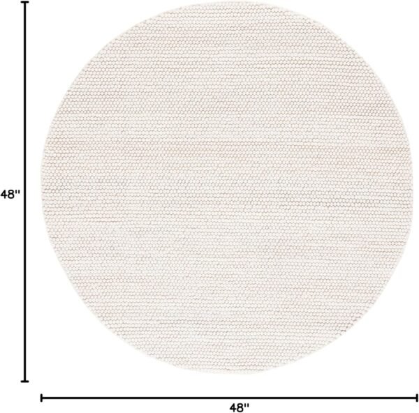 Area Rug - 4' Round, Ivory, Handmade Wool, Ideal for High Traffic Areas in Living Room, Bedroom - Image 2