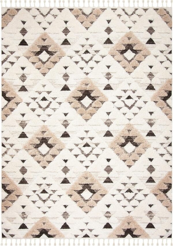Moroccan Tassel Shag Collection Area Rug - 8' x 10', Ivory & Brown, Boho Design, Non-Shedding & Easy Care, 2-inch Thick Ideal for High Traffic Areas in Living Room, Bedroom - Image 2