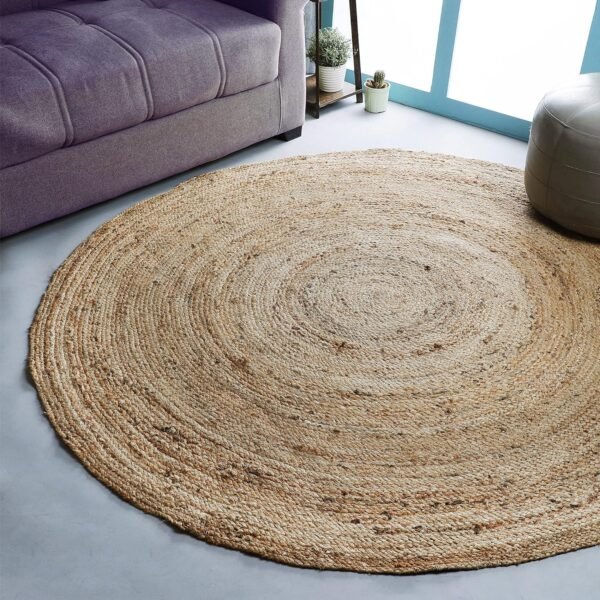 Hand Woven Jute Braided Rug, 4’ Round – l, Reversible Boho Entry Area Rugs for Kitchen, Living Room I Farmhouse Decorative Floor Rug, 4 Feet Round