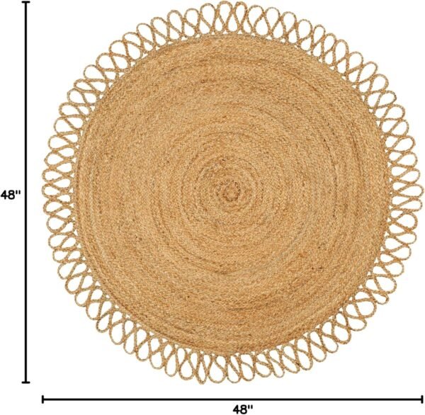 Hand Woven Braided Jute Rug - 4' Round - Reversible Farmhouse Dining Room Rug, Living Room, Bedroom, Kitchen - l Decorative Floor Circle Boho Entry Area Rugs - 4 Foot Round Rug - Image 2