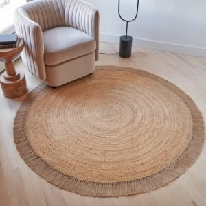 Beautiful Round Jute Area Rug for Your Home - This l 5x5 ft Hand Woven Rug Fits Perfectly Into Your Entry Area, Kitchen Or Living Room - Modern Braided Circle Mat Enhances Any Boho Decor