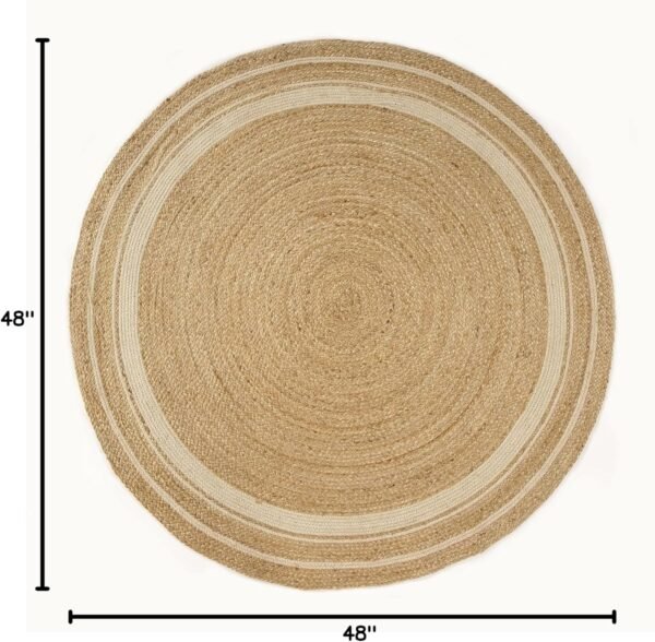 Jute Cotton Area Rug 4ft Round  Handmade Boho Farmhouse Jute Area Rug Soft Braided Rustic Vintage Reversible Rug- Indoor Kitchen Bedroom Living Room Hallways Enterway 4ft Circle - Image 2