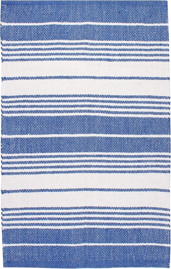 Eco Friendly Hand Woven & Reversible Cotton Stripe Rag Rug 100% Recycled Cotton Area Rug for Living Room Kitchen Entryway 2x3' (Steel Blue & White)