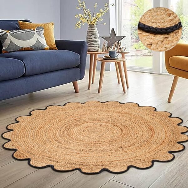 Hand Woven Braided Jute Rug - 4' Round - Reversible Farmhouse Dining Room Rug, Living Room, Bedroom, Kitchen - l Decorative Floor Circle Boho Entry Area Rugs - 4 Foot Round Rug - Image 2