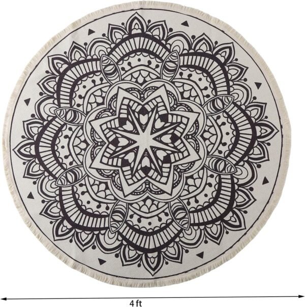 4 Ft Round Rug, Hand Woven Cotton Round Area Rug with Tassels, Machine Washable Bohemian Mandala Circular Throw Rug Floor Carpet Mat for Bedroom, Living Room, Playroom - Image 2