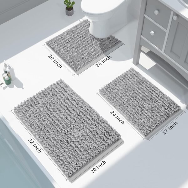 Bathroom Rug Mat 24 x 17, Extra Soft Non Slip Absorbent Water Bath Rug, Quick Dry Machine Washable Chenille gy Shower Mat, Bath Mat for Bathroom Floor, Home Decor Accessories, Grey - Image 2