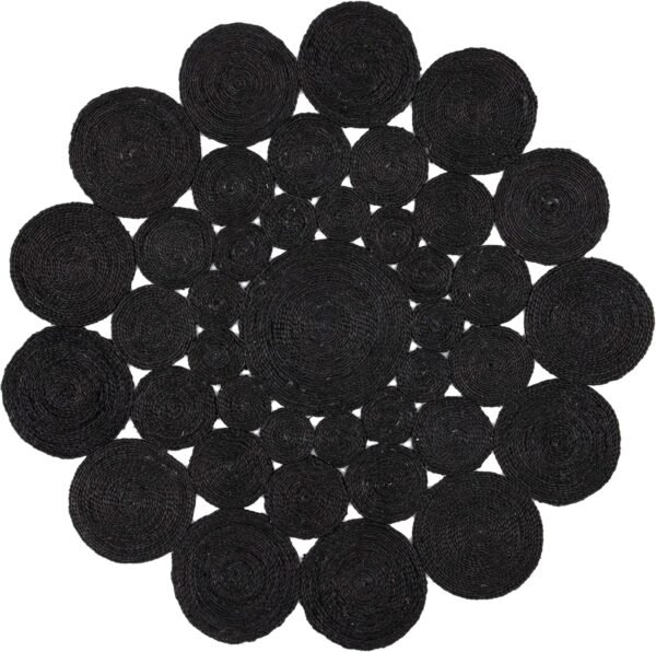 Area Rug - 4' Round, Black, Handmade Farmhouse Rustic Country Jute, Ideal for High Traffic Areas in Living Room, Bedroom - Image 2