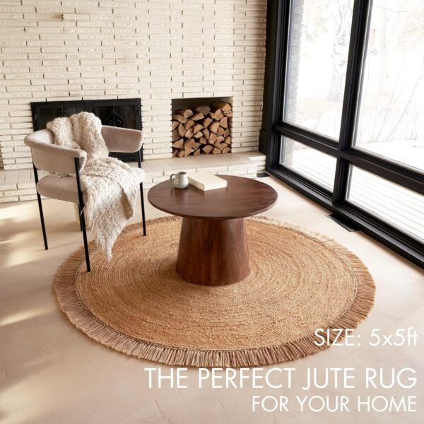 Beautiful Round Jute Area Rug for Your Home - This l 5x5 ft Hand Woven Rug Fits Perfectly Into Your Entry Area, Kitchen Or Living Room - Modern Braided Circle Mat Enhances Any Boho Decor - Image 2