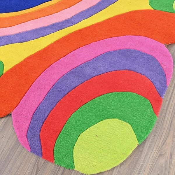 Modern Handmade Colorful Wave Design Wool Area Rug - Artistic Rainbow Pattern | Thick and Plush Carpet for Contemporary Living Room, Bedroom, or Kids’ Playroom (Multi Color, 8' Round) - Image 2