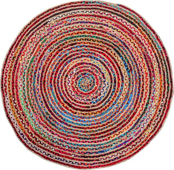 4' Round Handwoven Jute  Area Rug - Colorful Boho Rugs for Living Room - Hand Braided Multicolor Bohemian Rug for Farmhouse, Bedroom, Dining Room, Classroom, Hallway, Kitchen, Office - Image 2