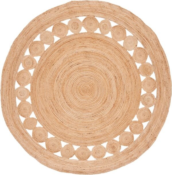 Area Rug - 3' Round, l, Handmade Boho Charm Farmhouse Jute, Ideal for High Traffic Areas in Living Room, Bedroom - Image 2