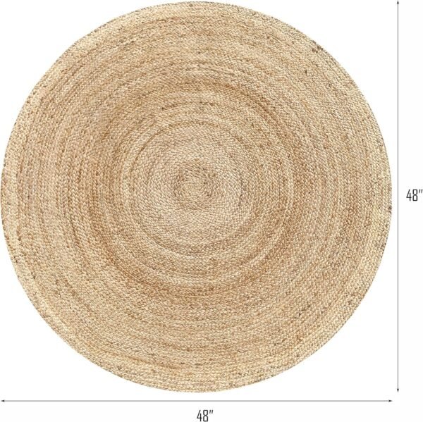 Hand Woven Jute Braided Rug, 4’ Round – l, Reversible Boho Entry Area Rugs for Kitchen, Living Room I Farmhouse Decorative Floor Rug, 4 Feet Round - Image 2