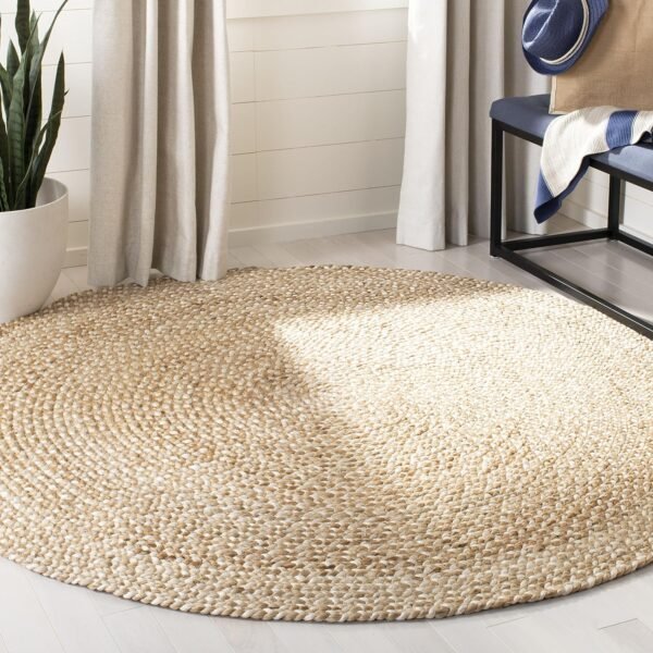 Round  4' Round Ivory  Handmade Boho Charm Braided Jute Area Rug