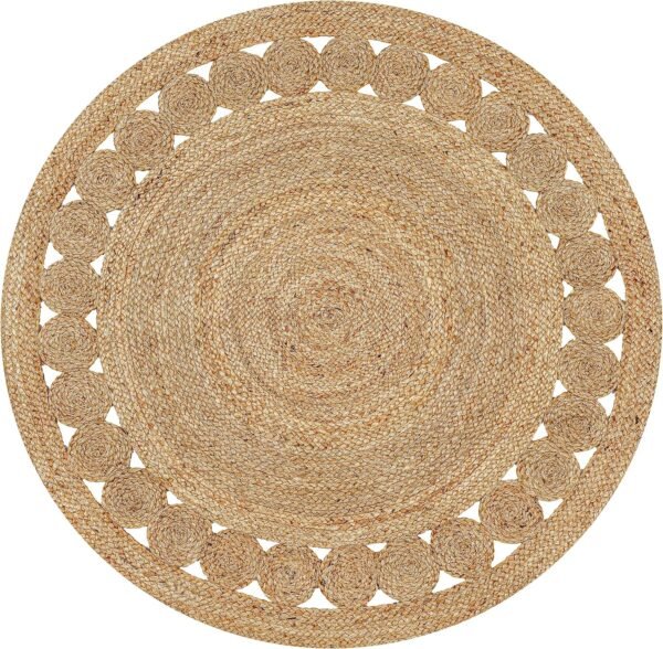 Hand Woven Farmhouse Jute Area Rug 3 Ft Round Natural Yarn, Rustic Vintage Beige Braided Reversible Rug, Eco Friendly Rugs for Bedroom, Kitchen, Living Room, Farmhouse 100% Jute Rug